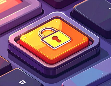 Animated depiction of a security padlock button on keyboard keys