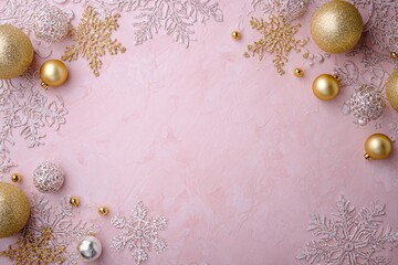 Soft Pink Christmas Scene With Ornaments Generative AI