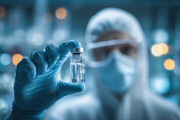 Scientist holding vial with red liquid in lab Generative AI
