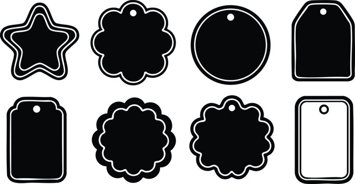 Various shapes of black labels and tags for creative design projects and crafts 