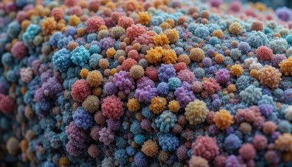 Detailed close-up showcasing a vibrant and colorful collection of small, clustered spheres