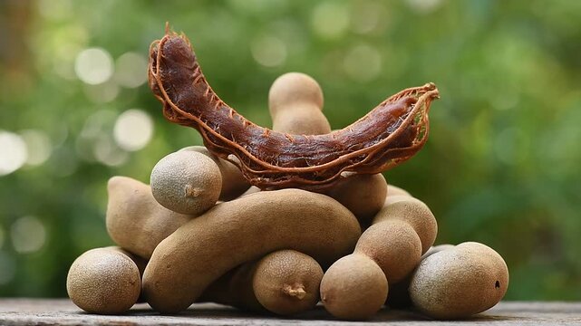 Tamarind Tamarindus indica fruits on natural background.