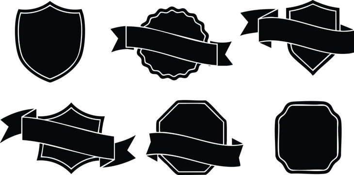Various black badges and ribbons for design purposes and branding applications in vector format 