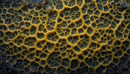 Intricate Yellow Network on Dark Surface: A Detailed Exploration of Cellular Structure and Fungal