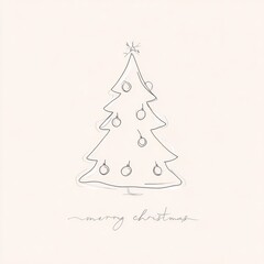 Minimalist Continuous One Line Drawing Christmas Tree with Ornaments: Elegant Hand-Drawn Single Line Art for Greeting Card, Logo, or Clean Branding Design