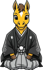 Cartoon horse wearing black kimono and grey hakama pants 1