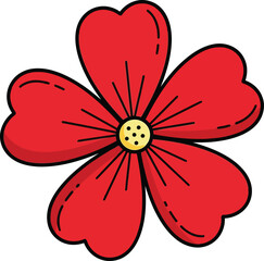 Red flower with yellow center and black outline simple 1