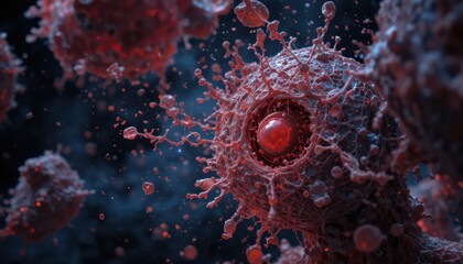 Detailed microscopic visualization of a virus cell structure emphasizing biological intricacy and