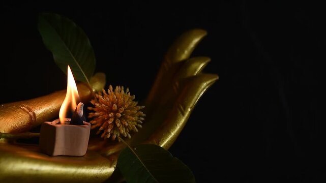 Aromatherapy with Kratom or Mitragyna speciosa Korth branch flower on black ceramic background.