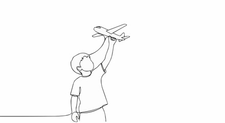 Child joyfully plays with toy airplane, dreaming of flight adventures.