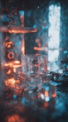 Abstract Ice Cube Closeup With Colorful Background
