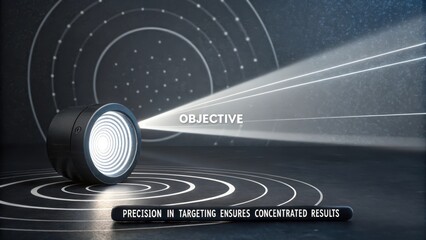 A Focused Light Beam Illuminates the Word Objective, Symbolizing Precision in Targeting and Concentrated Results.