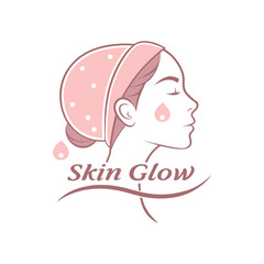 Skin Glow Beauty Logo with Woman Profile and Drops