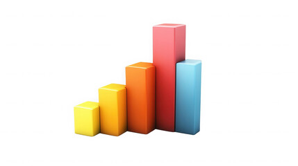 A colorful bar graph with yellow orange red and blue bars on  showing growth trend on transparent background