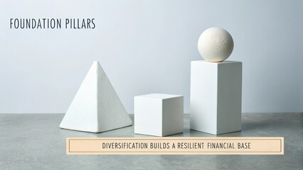 A minimalist studio showcasing four white geometric blocks including a cube, pyramid, and sphere on a clean, neutral background.