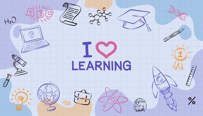 Seamless pattern with school doodles. Education background with hand drawn science and math supplies. Creative elements on green chalkboard. Vector illustration.