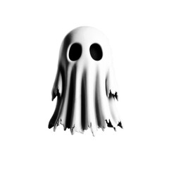 Halftone illustration of a ghost with torn sheet silhouette. Monochrome spooky character for Halloween design, horror themes, stickers, posters, and seasonal graphic concepts.