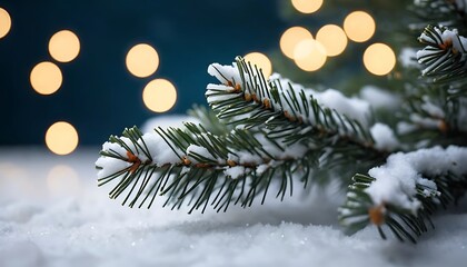 Snowy christmas trees with warm lights and festive greeting