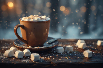cup of coffee, chocolatemilk with chocolate, cosy photo for christmas