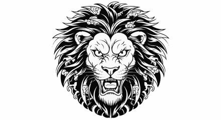 Majestic lion head illustration with detailed mane and fierce expression.