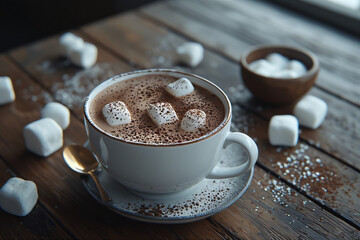 cup of coffee, chocolatemilk with chocolate, cosy photo for christmas