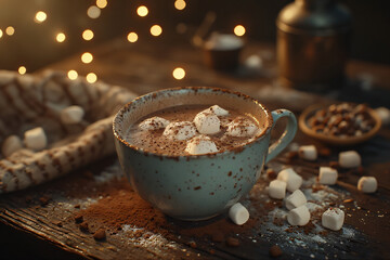 cup of coffee, chocolatemilk with chocolate, cosy photo for christmas