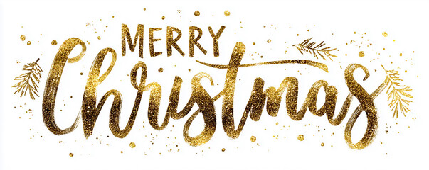 elegant hand drawn Christmas lettering with gold glitter accents on white background