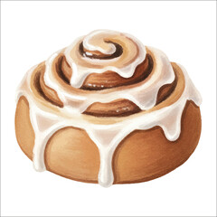 Watercolor Cinnamon Roll Pastry Vector Illustration on White
