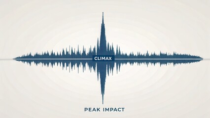 Abstract sound wave graphic reaching its peak intensity and climax with peak impact text.