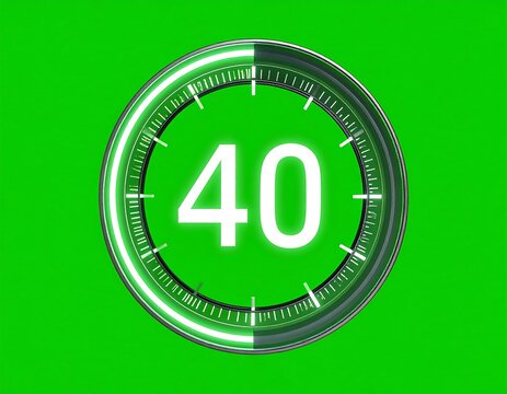 Animated time counting dial with 40 visible on a vibrant green background