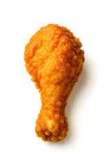 Crispy Fried Chicken Delight: A close-up shot of a single, golden-brown fried chicken leg, exuding a crispy, appetizing texture, perfect for food-related projects and culinary presentations.