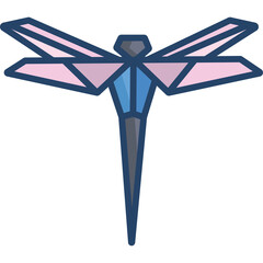 Origami Style Dragonfly Icon With Pink Wings and Blue Body Isolated On White Background Geometric Insect Symbol Representing Nature And Summer