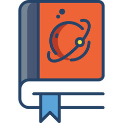 Orange Science Book With Atom Symbol And Blue Bookmark On White Background