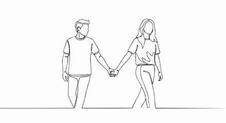 Continuous one line drawing of a young couple holding hands.