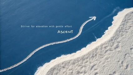 An upward arrow representing ascent and progress on a blue background with white powder