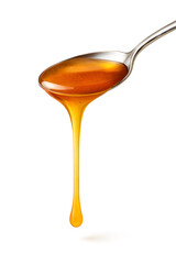 Honey Pouring: A close-up shot of a spoon dripping golden honey, showcasing the viscous texture and natural sweetness of this delicious ingredient.