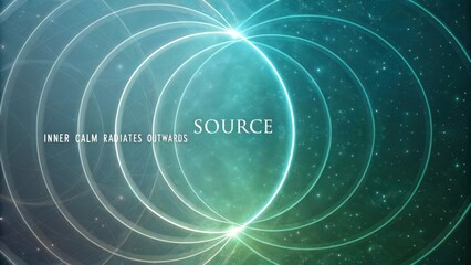 Concentric glowing energy rings radiating outwards from a central source against a cosmic background