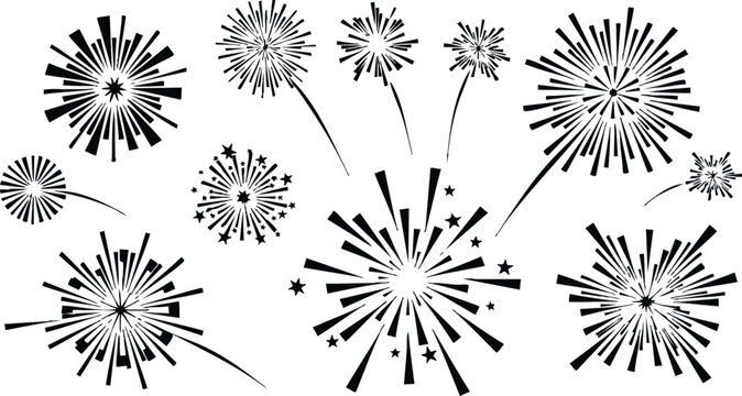 Fireworks display vector illustration capturing festive moments and celebrations in bold black designs for various occasions 