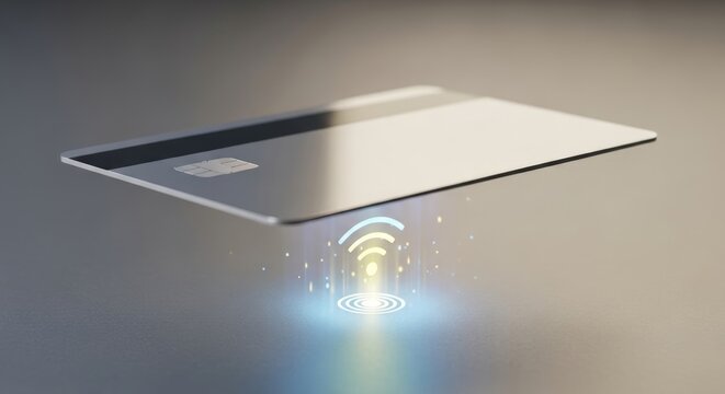 Sleek contactless payment card glows with modern technology, offering secure and convenient transactions - Powered by Adobe