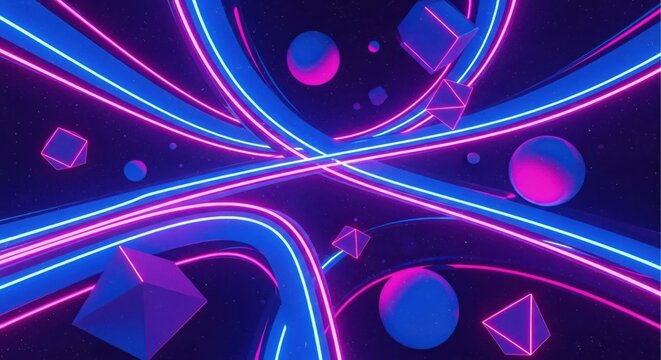 Abstract Neon Geometric Shapes and Lines.