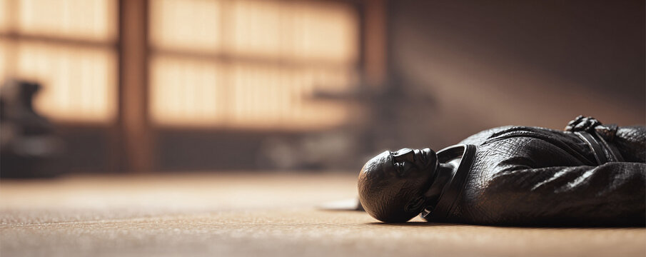 Defeated figure on the floor, evoking themes of surrender, exhaustion, loss, or quiet contemplation. Warm, neutral tones. Ideal for introspective projects.