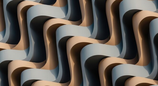 Abstract, wavy, geometric pattern with a gradient of blue and brown colors.
