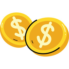 Two Golden Coins with Dollar Symbols on a Transparent Background Symbolizing Wealth and Finance