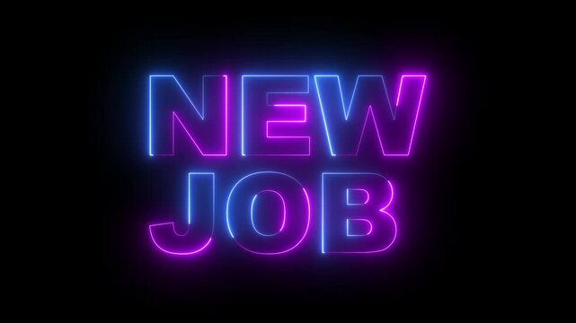 glowing neon new job text icon animation on black background. neon new job text. neon new job video animation. 4k motion video. 