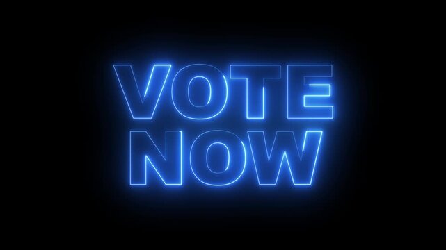 glowing neon vote now text icon animation on black background. neon vote now sign. blue neon vote now video animation. 4k motion video. 