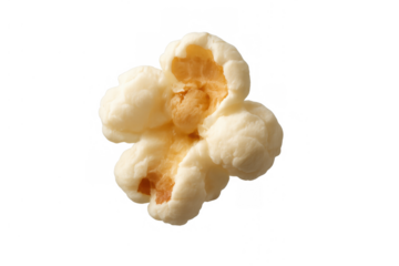 Popcorn piece isolated for cinema snack, movie night, party, or entertainment enjoyment, light and fluffy texture