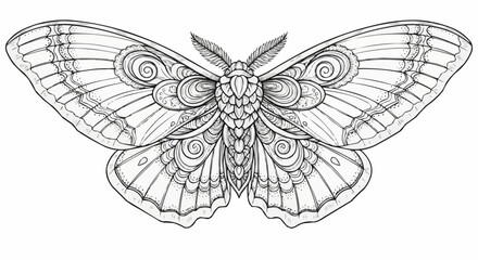 Detailed Moth Illustration - Intricate Wing Patterns and Delicate Antennae.