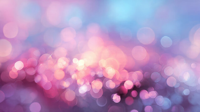 A beautiful abstract bokeh background features a dreamy gradient of soft pink, purple, and blue lights, creating a magical, festive glow.