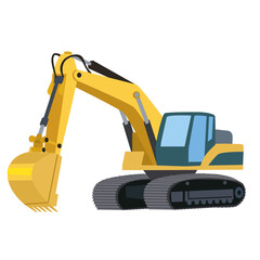 Yellow excavator with a large bucket, shown in a side view on a white background.