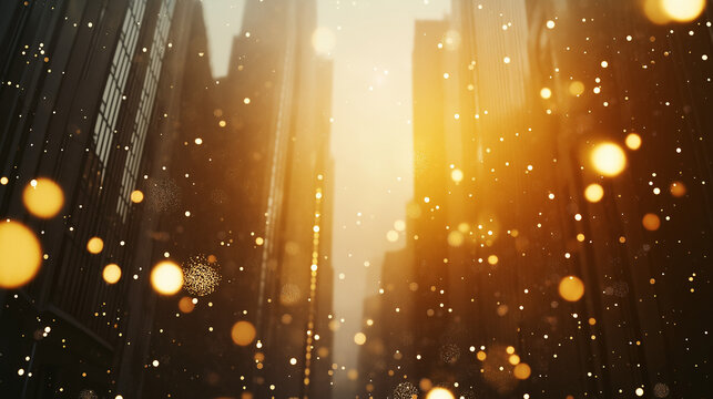 Stunning city golden light bokeh, modern architecture, urban innovation, futuristic cityscape backdrop